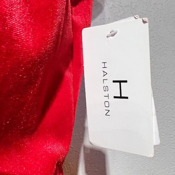 🎩🗝️ NWT $69 Red Women H Halston Surplice Twist Top Crimson S/P - Picture 3 of 5